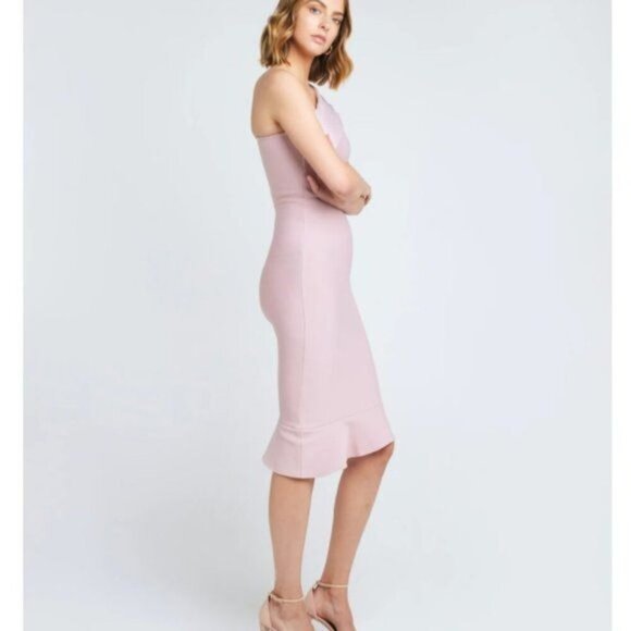 Few Moda Size L Pink One-Shoulder Asymmetrical Ruffle Hem Midi Dress Bodycon - Picture 2 of 15